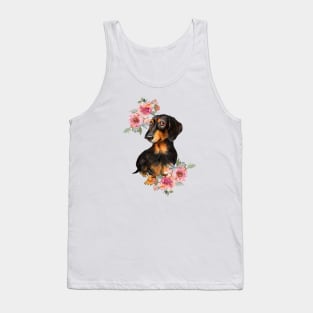 Cute Black Dachshund Puppy Dog Watercolor Art Tank Top